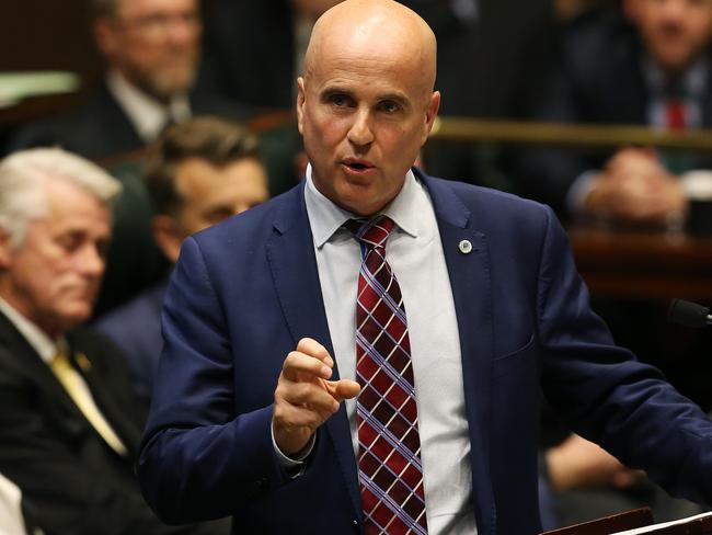 Member for Parliament Adrian Piccoli gives his valedictory speech in the chamber today after retiring from politics. Picture: Toby Zerna