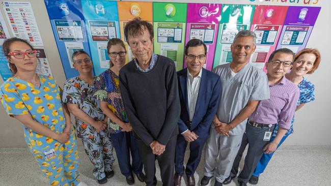 Roger Fabray with his medical team at the Flinders Medical Centre. Picture: Ben Clark