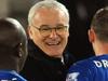 Leicester manager Claudio Ranieri congratulates Daniel Drinkwater, right, and Ngolo Kante, left, after the English Premier League soccer match between Leicester City and Newcastle United at the King Power Stadium in Leicester, England, Monday, March 14, 2016. (AP Photo/Rui Vieira)