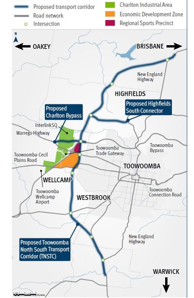 A map of the proposed Toowoomba North South Transport Corridor from the Queensland Department of Transport and Main Roads.