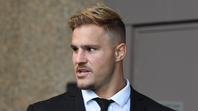 NRL player Jack De Belin arrives at the NSW Federal Court in Sydney, Thursday, April 18, 2019. Jack de Belin is suing the NRL and ARL Commission after he was indefinitely suspended under the game's crackdown on misbehaviour. (AAP Image/Peter Rae) NO ARCHIVING