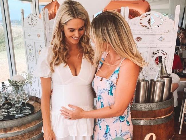 Taylor celebrating her baby shower, pictured her with NRL player Tariq Sim's’ wife Ashleigh. Picture: Instagram 