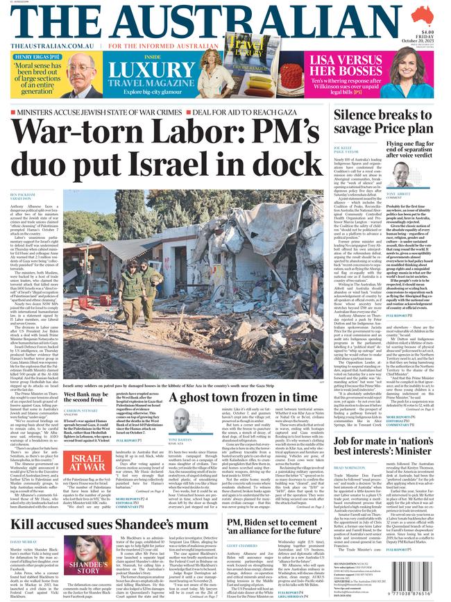 Front page of The Australian 20 October 2023