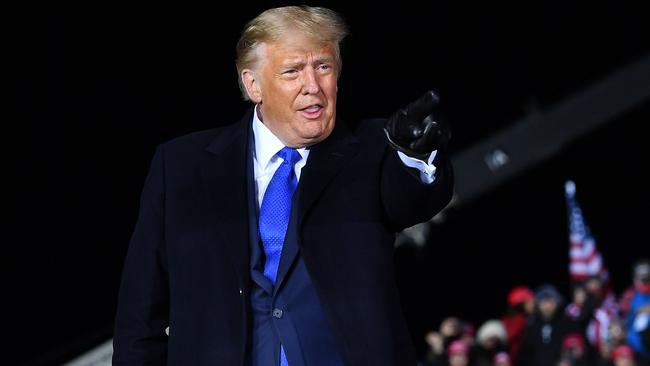 Donald Trump leaves the rally at Waukesha County Airport in Waukesha, Wisconsin on Sunday. Picture: AFP