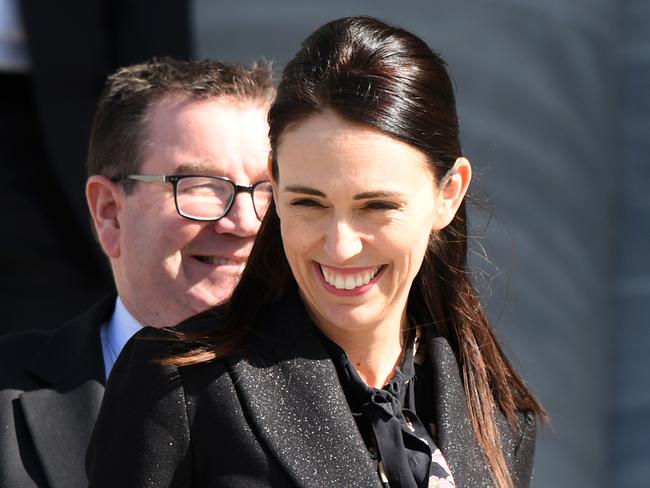 WELLINGTON, NEW ZEALAND - AUGUST 26: Trevor Mallard, Grant Robertson and Jacinda Ardern during The New Zealand Silver Ferns public reception following the 2019 Netball World Cup, at New Zealand Parliament on August 26, 2019 in Wellington, New Zealand. (Photo by Elias Rodriguez/Getty Images)