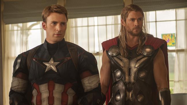 They’re back ... Chris Evans as Captain America and Chris Hemsworth as Thor.