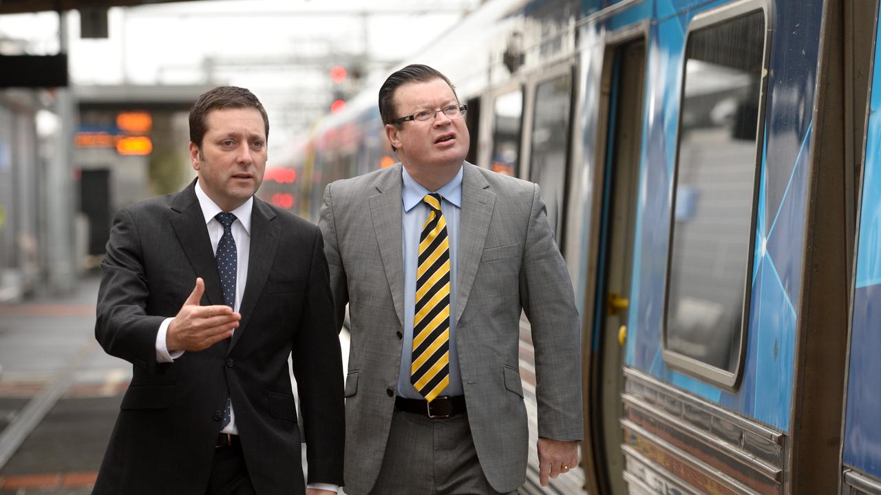 Opposition Leader Matthew Guy and Bernie Finn. Picture: Kylie Else