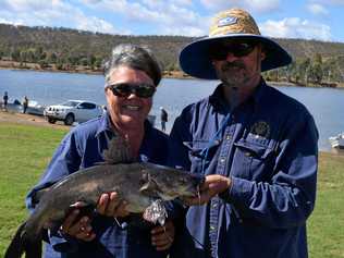 Sponsors and keen anglers Phil and Shelly Driver with Shelly's 4kg catfish. Picture: Erica Murree