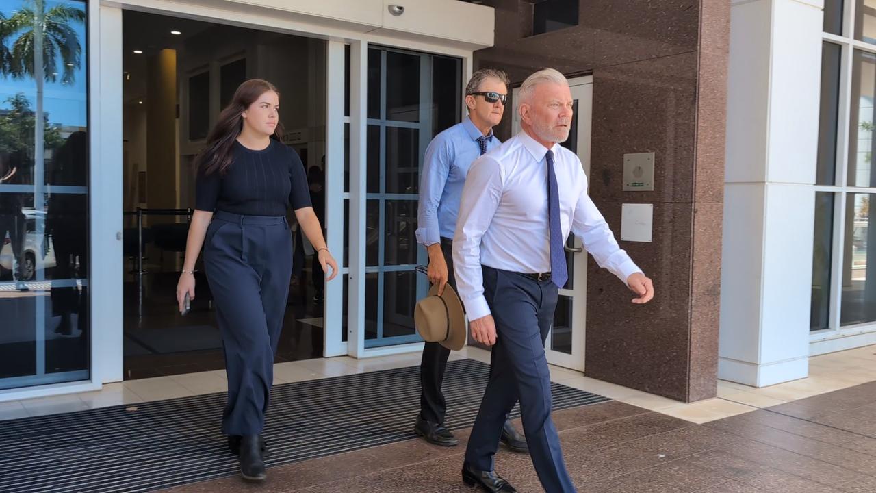 Defence barrister Jon Tippett and instructing solicitor Peter Maley leaving the Keith Kerinauia murder trial at the Supreme Court in Darwin on Tuesday, June 11. Picture: Zizi Averill