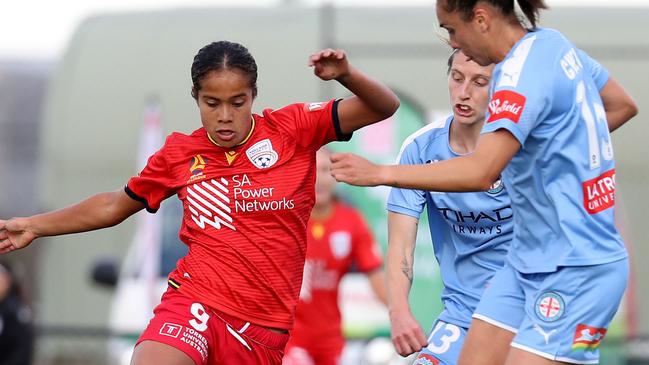 Mary Fowler of Adelaide United in action in 2019. Picture: Jonathan DiMaggio/Getty Images