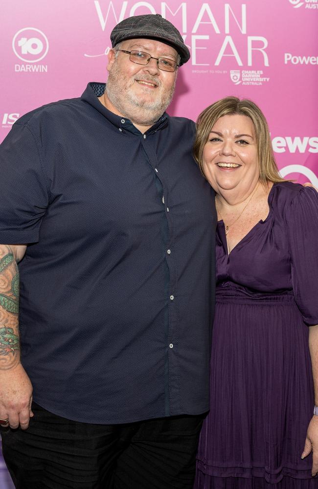 Scott Bourne and Karina Bourne, STEM finalist, at the 2025 NT News Woman of the Year. Picture: Pema Tamang Pakhrin
