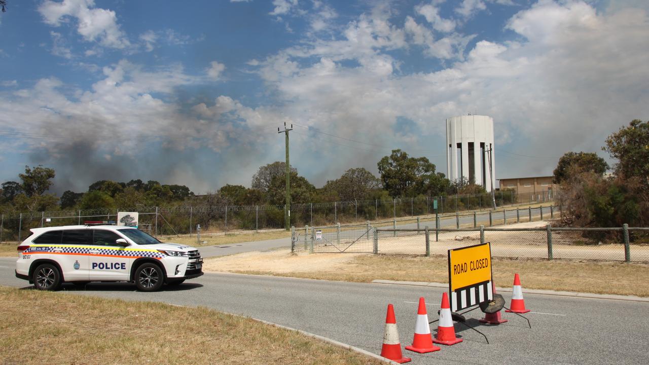 The blaze has kept many roads closed in Wanneroo, where the suburbs quickly give way to rural properties. Picture: NCA NewsWire / Anthony Anderson