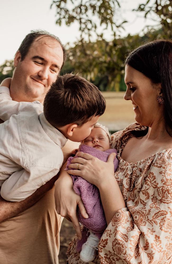 Samantha and Gene Campbell with Georgie and son Hugh a week before her heart surgery. Photo: Contributed