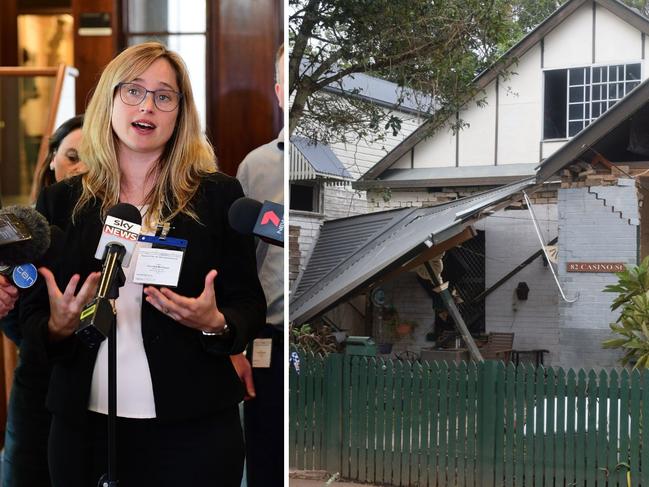 A new Climate Council report says 1 in 25 properties in Australia will be uninsurable by 2030. Two of the top 10 at risk electorate are in the Northern Rivers. Left: Climate Council CEO Amanda Mckenzie  Right: Casino Street home in Lismore Picture: Nicholas Rupolo.