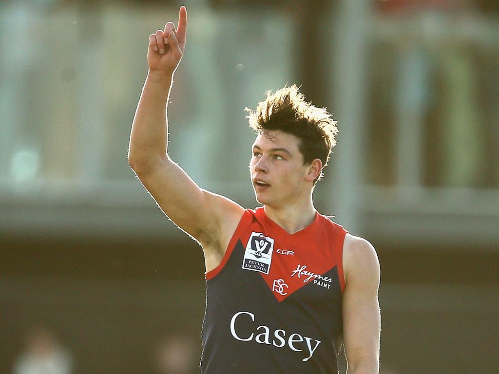 Dion Johnstone celebrates a goal for Casey VFL back in 2017. Picture: Robert Prezioso/AFL Media/Getty Images