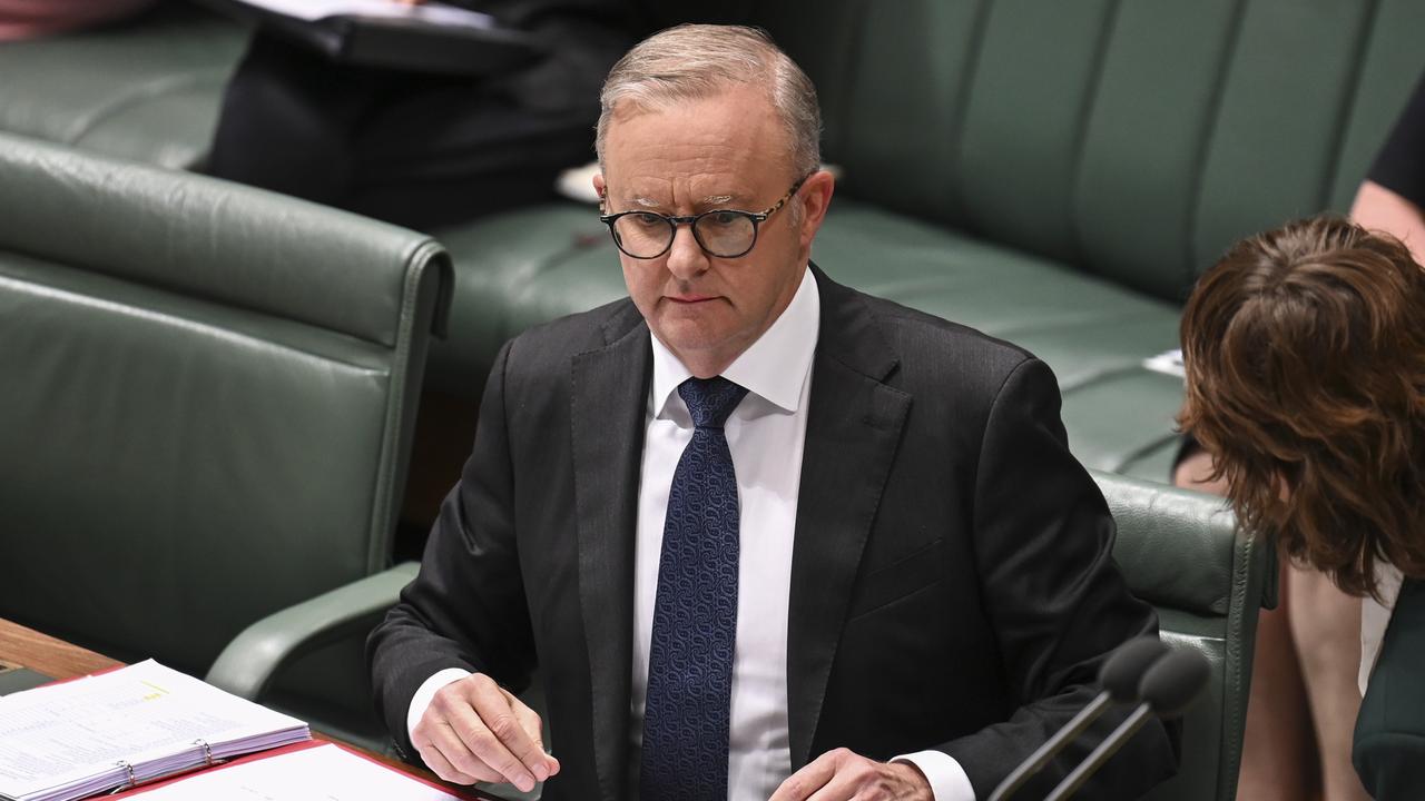 Prime Minister Anthony Albanese led the chorus of a ruckus during Question Time at Parliament House in Canberra. Picture: NCA NewsWire / Martin Ollman