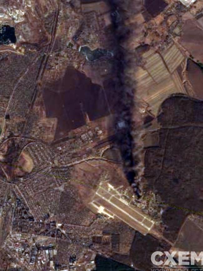 Satellite photos of Kursk drone attack. Picture: CXEMU/Twitter