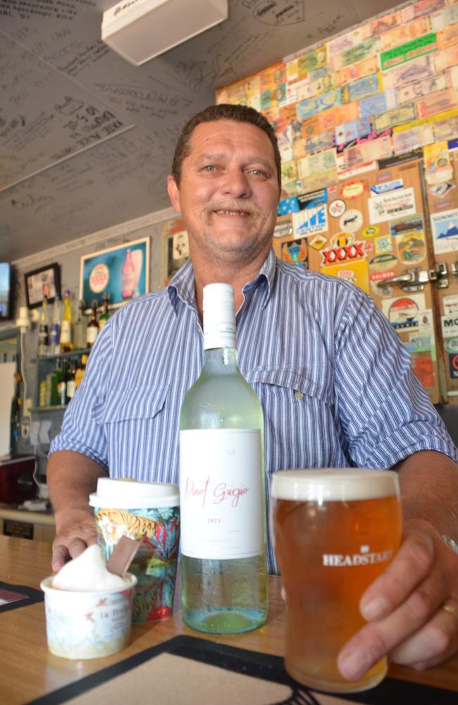 New publican Cliff Harrison with some beer, wine, coffee and soft-serve ice cream from the newly installed ice cream maker.