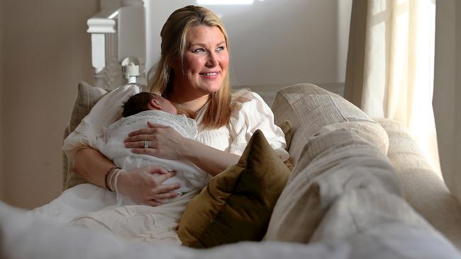 New mother Sally Hawach with her son, Johnny. Picture: Jane Dempster