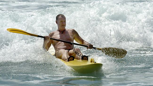 Carlton has always had a passion for beach culture, here surfskiing at Palm Beach in 2008 to promote a document about Indonesia.