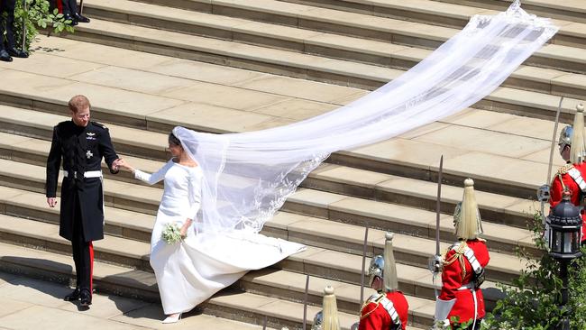 Prince Harry, Duke of Sussex and The Duchess of Sussex leave St George's Chapel, Windsor Castle after their wedding ceremony on May 19, 2018 in Windsor, England. Picture: Andrew Matthews/Getty Images