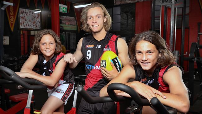 Kobe Ryan (middle) with brothers Tanner (left) and Harper Ryan at West Adelaide. Picture: Dean Martin