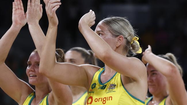 Australian Diamonds players acknowledge the fans after one of their Constellation Cup matches.