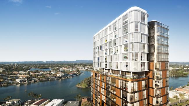 An artist’s impression of the 24-storey Chevron Island development to be built across from the arts and cultural precinct. Photo: Supplied