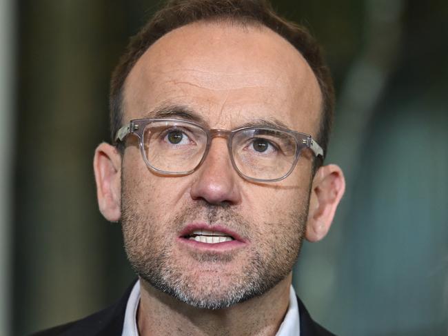 CANBERRA, AUSTRALIA  - NewsWire Photos - February 11, 2025: Leader of the Australian Greens Adam Bandt and Senator Senator Larissa Waters hold a press conference at Parliament House in Canberra. Picture: NewsWire / Martin Ollman