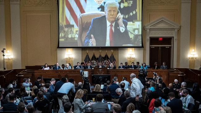 An image of former President Donald Trump is displayed during the third hearing of the US House Select Committee to Investigate the January 6 riots. Picture: AFP.