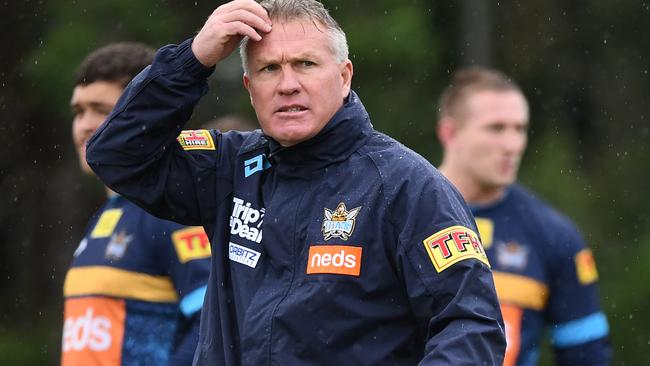 Coach Garth Brennan looks on during the Gold Coast Titans training session on the Gold Coast, Wednesday, June 26, 2019. (AAP Image/Dave Hunt) NO ARCHIVING