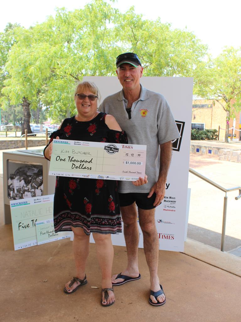 Award winner Kim Butcher with her husband Alan at the cheque presentation for Town Proud 2019.