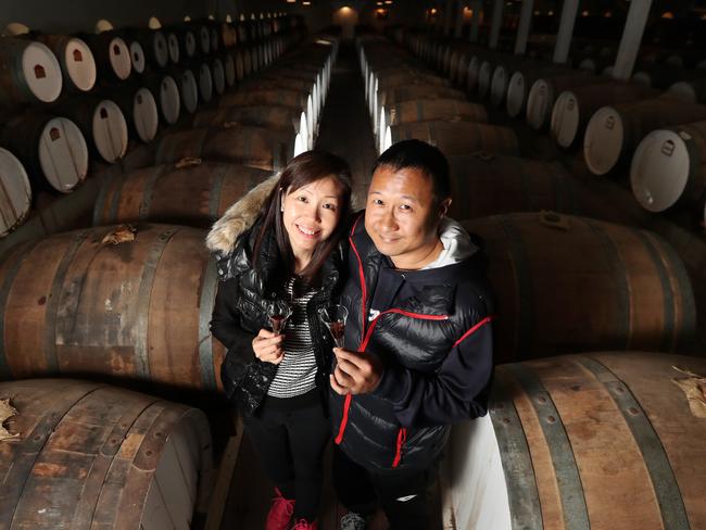 Hong Kong visitors Joyce Cheng and Teddy Law at Seppeltfield Winery in the Barossa Valley. Picture: Tait Schmaal.