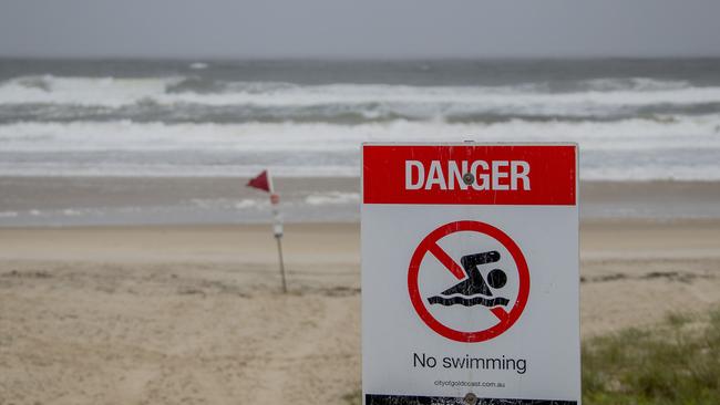 Five Gold Coast beaches remain closed on Wednesday as hazardous surf lashes the southeast coast. Picture: Jerad Williams