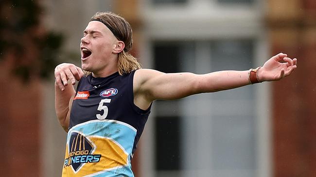 Like Dustin Martin, Harley Reid came through the Bendigo Pioneers program and displays plenty of similar traits to the Tigers superstar. Picture: Getty Images