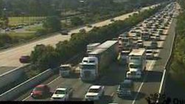 Traffic congestion on the M1 at Helensvale from the Department of Transport and Main Roads traffic cam. Photo: TMR