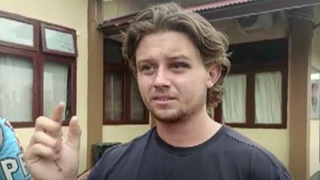 Bodhi Mani Risby-Jones speaking to a reporter about his drunken arrest in Aceh. Picture: ABC News