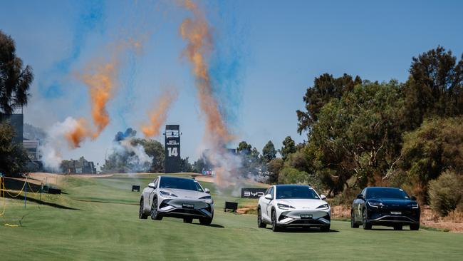 BYD unveiled the Sealion 7 at the LIV Golf event in Adelaide, with star player Talor Gooch. Picture: Supplied