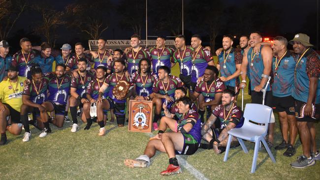 The GH United team after its win over Coastal Balaz in the Mackay Indigenous Rugby League Carnival open men's grand final. Picture: Mitch Bourke.