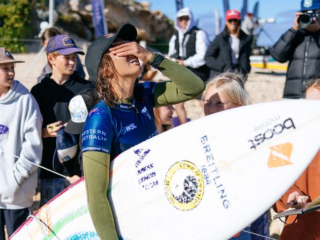 MARGARET RIVER, WESTERN AUSTRALIA, AUSTRALIA - MAY 26: Sally Fitzgibbons of Australia surfs in Heat 5 of the Round of 16 at the Western Australia Margaret River Pro on May 26, 2025 at Margaret River, Western Australia, Australia. (Photo by Cait Miers/World Surf League)