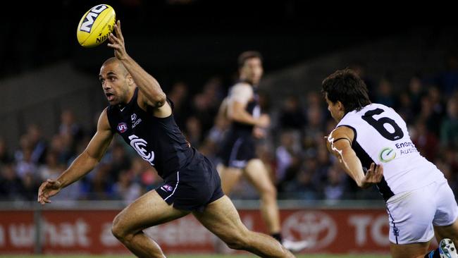 Chris Yarran in full flight for Carlton in 2014. Picture: Colleen Petch