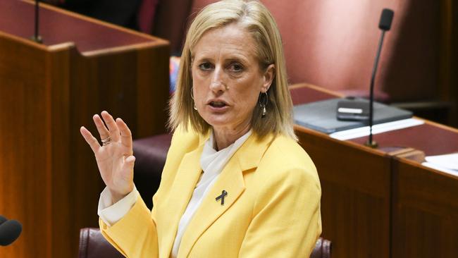 Senator Katy Gallagher maintains Labor is on track with its savings plan. Picture: NCA NewsWire/Martin Ollman