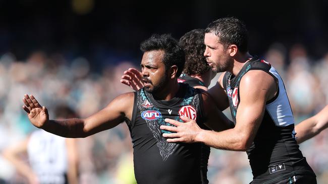 The fan could be hit with a life ban for the abuse of Rioli. Picture: Sarah Reed/AFL Photos via Getty Images