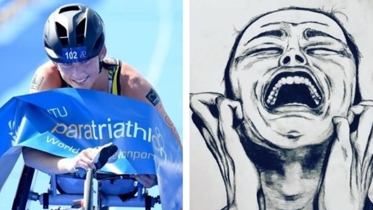 Para triathlete Lauren Parker draws as a distraction from pain.