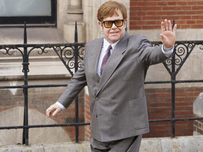 Sir Elton John leaves the Royal Courts of Justice in London. Sir Elton and Prince Harry are among several claimants in a lawsuit against Associated Newspapers. Picture: Getty Images