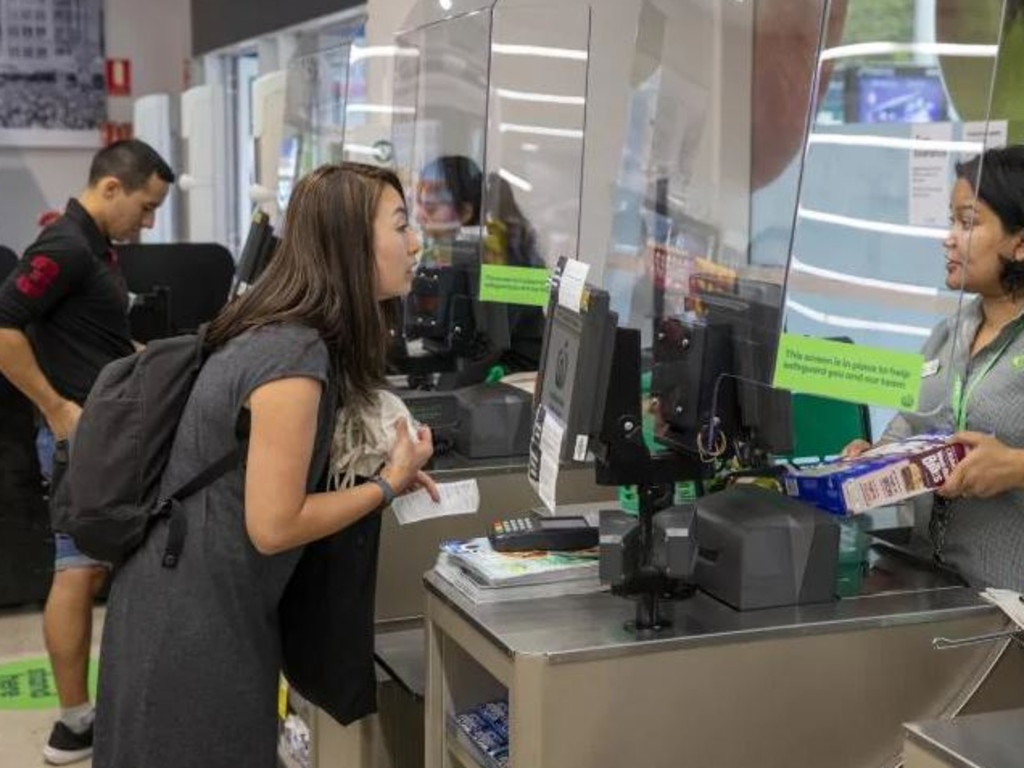 Woolworths recently introduced plexiglass at tills to protect shoppers and staff. Picture: Supplied