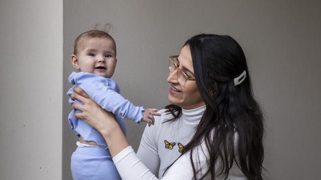 Jasmine Rolon with baby Luna. Picture: Mark Cranitch.