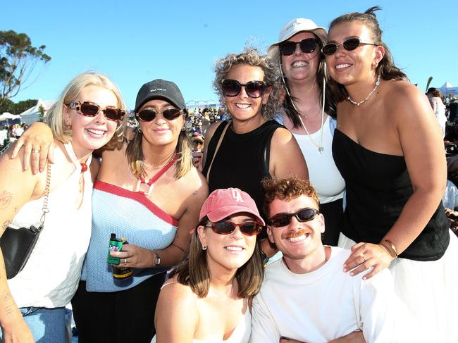 Monique, Zoe, Meg, Sarah, Bridie, Bronte and Ben. The Script headlined the 25th Day on the Green at Mount Duneed on Saturday night. Picture: Alan Barber