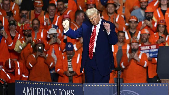 President Donald Trump dances after speaking at the US Steel Mon Valley Works-Irvin plant in West Mifflin, Pennsylvania. Picture: David Dermer/AP Photo