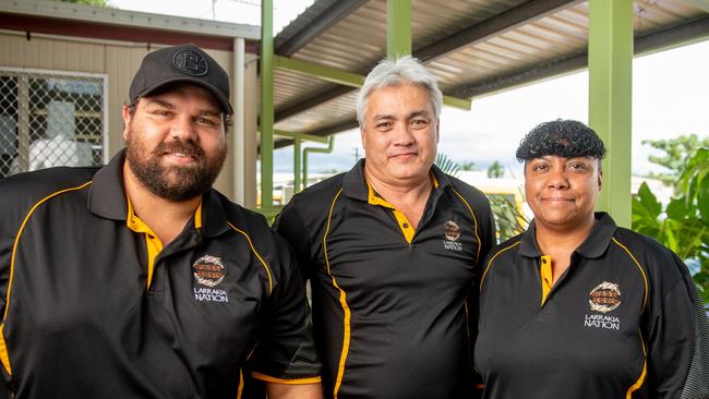 Operation Exstrom kicked off today with police and related services cracking down on anti-social behaviour across the Top End. Larrakia Nation Host Patrollers Willy May and Yasmin Good and Host program co-ordinator David Kurnoth (centre) are working to help get people from country home. Photograph: Che Chorley